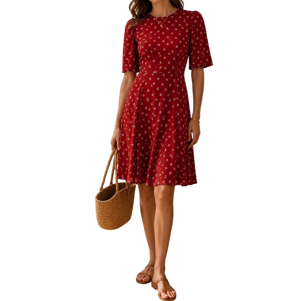 Reformation Bard Dress‎ Nigella Red Floral Puff Sleeve Fully Lined Summer 12 NWT